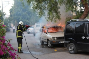 Bodrum'da araç yangını